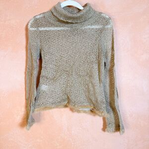Y2K Sheer Knit Fuzzy Trim Sweater Top Size L